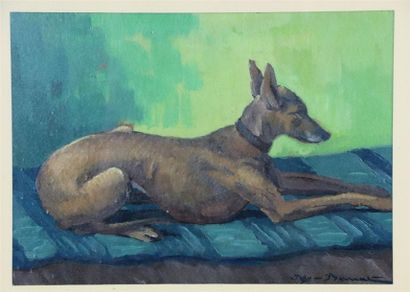 null REX BARRAT (1914-1974)

Portrait de la chienne de l'artiste.

Huile sur panneau,...