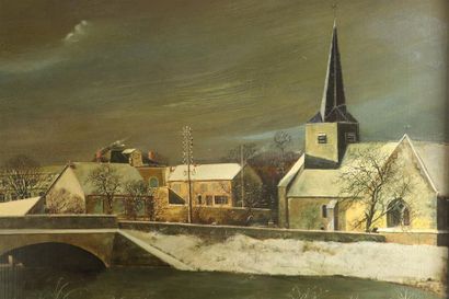 null Albert DRACHKOVITCH-THOMAS (1928).

Neige sur Garchy, 1959.

Tempera sur panneau,...