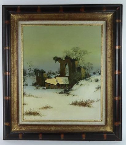 null Albert DRACHKOVITCH-THOMAS (1928).

L'église en ruine, paysage de neige, 1978

Tempera...