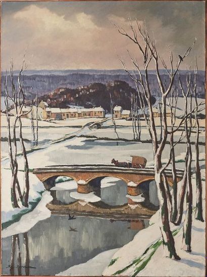 null Rex BARRAT (1914-1974).

L'Yonne sous la neige à Chevroches.

Huile sur toile...