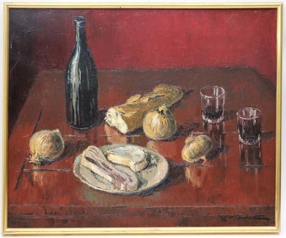 null REX BARRAT (1914-1974).

La table rouge, nature morte.

Huile sur toile, signée...