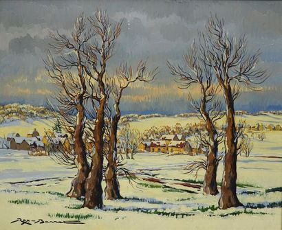 null REX BARRAT (1914-1974).

Paysage nivernais sous la neige.

Huile sur toile,...