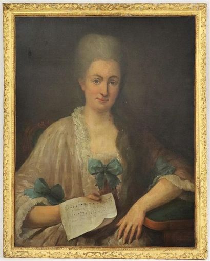 null Ecole française du XVIIIème siècle, Doux fils 1774.
Portrait de femme à la partition...