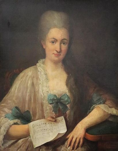 null Ecole française du XVIIIème siècle, Doux fils 1774.
Portrait de femme à la partition...