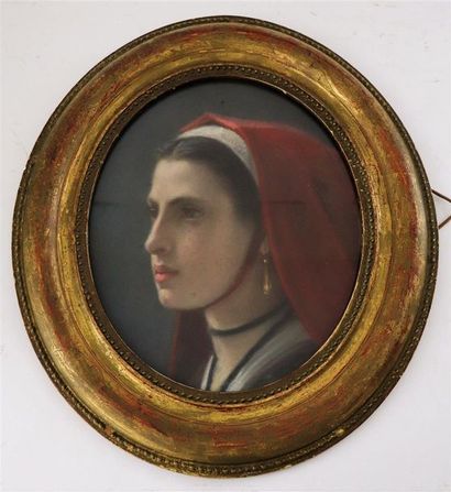 null Ecole italienne du XIXème siècle.

Portrait de femme napolitaine à la capeline...
