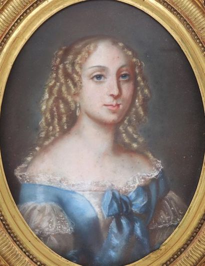null Ecole française du XIXème siècle.

Portrait de femme aux boucles d'oreille.

Pastel...
