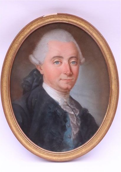 null Ecole française du XVIIIème siècle.

Portrait d'homme au jabot et veste bleue.

Pastel...