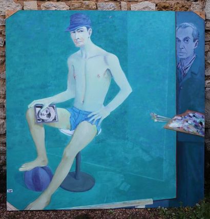 null Enrique AHIL (1927-2001).

Le peintre et son tableau.

Série des nus masculins.

Huile...