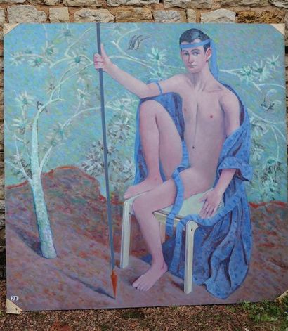 null Enrique AHIL (1927-2001).

Le kimono bleu.

Série des nus masculins.

Huile...