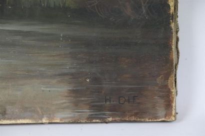 null Henri DIF (1864-1929).

Lavandière en bord de cours d'eau.

Huile sur toile,...