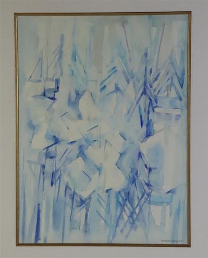 null Jean MONTCHOUGNY (1915-2008).

Abstraction.

Aquarelle sur papier signée en...