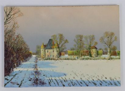 null Michel BESZIE (né en 1940).

Château nivernais sous la neige.

Huile sur panneau,...