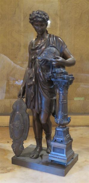 null Henri Etienne DUMAIGE (1830-1888).

Jeune soldat romain.

Bronze à patine médaille,...