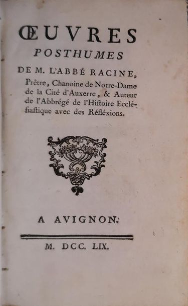 null RACINE, Bonaventure, OEuvres posthumes de l'abbé Racine, prêtre, chanoine de...