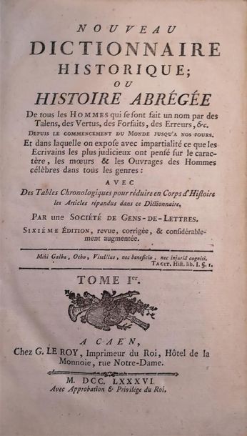null Anonyme [CHAUDON, Louis-Mayeul], Nouveau Dictionnaire historique ou Histoire...