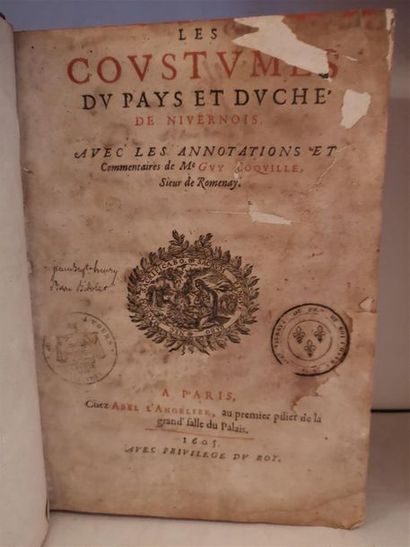 null COQUILLE, Guy, Les Coutumes du pays et duché de Nivernois, Paris, Abel l'Angelier,...