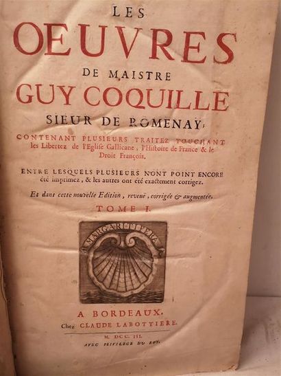 null COQUILLE, Guy, Les OEuvres de maistre Guy Coquille, sieur de Romenay, contenans...