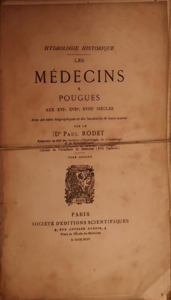 null RODET, Paul, Hydrologie historique. Les médecins à Pougues aux xvie, xviie,...