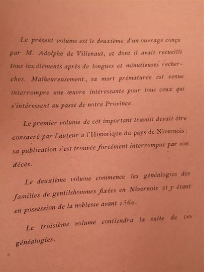 null VILLENAUT, Adolphe de, Nobiliaire du Nivernois [], deuxième volume Nevers, Imprimerie...