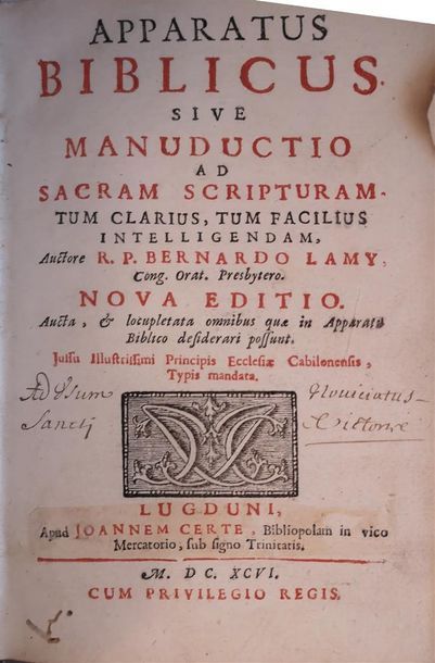 null LAMY, Bernard, Apparatus biblicus sive manuductio ad sacram scripturam tum clarius,...