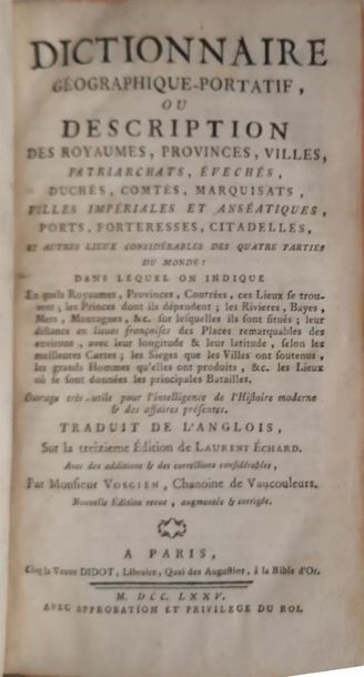 null ECHARD, Lawrence, Dictionnaire géographique-portatif [], traduit de l'anglois...