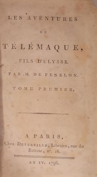 null FÉNELON, Les Aventures de Télémaque, tomes I et II, Paris, chez Déterville,...