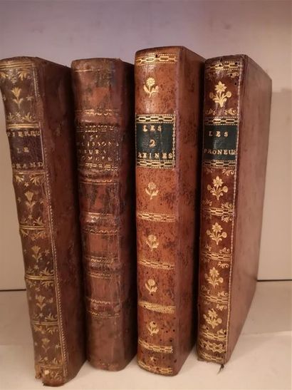 null Neuf oeuvres théâtrales du xviiie siècle en quatre volumes :

 Dorat, Claude-Joseph],...
