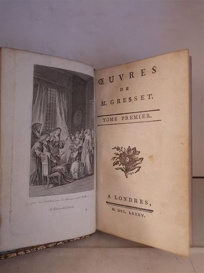 null [GRESSET, Jean-Baptiste,] OEuvres de M. Gresset, Londres, s.n. [Cazin], 1785.

Deux...