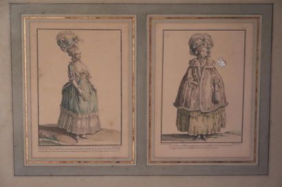 null Deux gravures de mode rehaussées, d'après Claude-Louis DESRAIS (1746-1816) par...