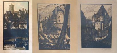 null Fernand CHALANDRE (1879-1924).

Trois gravures, dont deux en pendant, représentant...