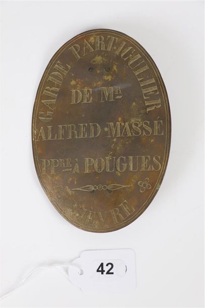 null Plaque de garde particulier de M. Alfred MASSE, propriétaire à Pougues, Nièvre.

Plaque...