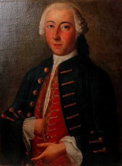 ÉCOLE FRANÇAISE, milieu du XVIIIe siècle 
Portrait d'homme à mi-corps, coiffé d'une...