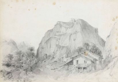 G. GUILLON (XIXe siècle) 
Ruines de château et ferme dans les montagnes
Deux dessins...