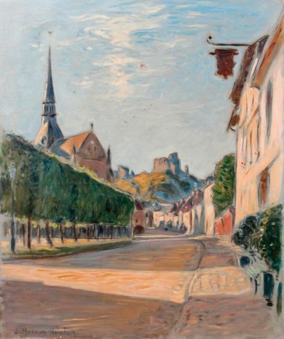 Etienne MOREAU-NELATON (1859-1927) 
Les Andelys, l'église Saint-Sauveur et Château-Gaillard
Huile...