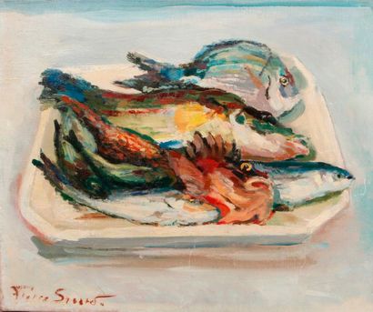 Pierre SICARD (1900-1980) 
Nature morte aux poissons
Huile sur toile, signée en bas...