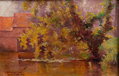 Eugène Delahogue (1867-1934) 
Moulin d'André dans l'Eure
Huile sur toile, signée,...