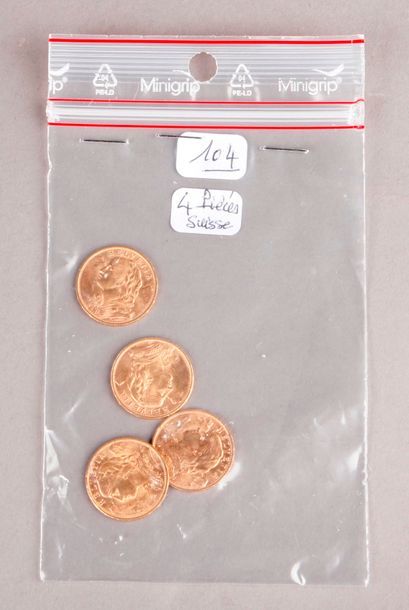 null 
Quatre pièces de 20 Francs Suisse, 1914 et 1916.
