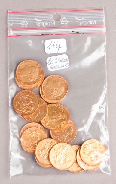 null 
Twenty pieces of English gold sovereigns, Queen Victoria.
