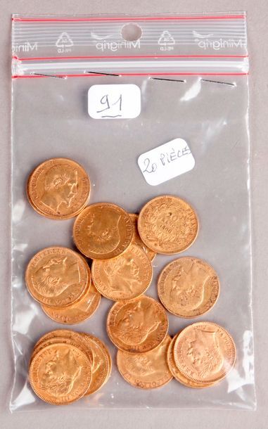 null 
Vingt pièces de 20 Francs or Napoélon III.
