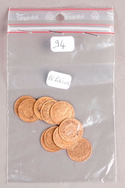 null 
Dix pièces de 10 Francs or : 9 Napoléon III et une République.
