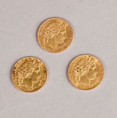 null 
Three coins of 20 Francs gold Ceres, 1850 and 1851.
