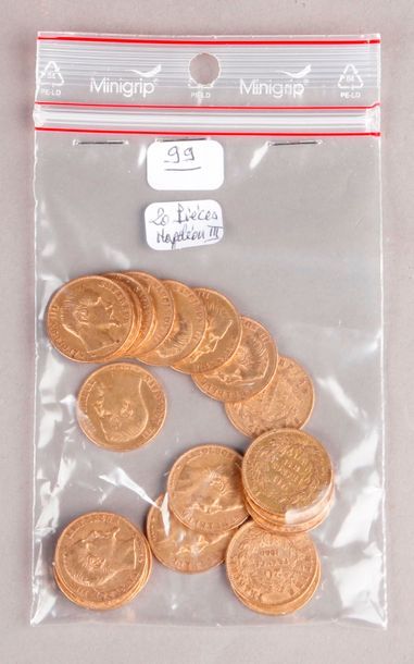 null 
Vingt pièces de 20 Francs or Napoléon III tête nue.
