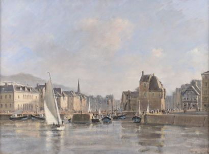 Michel HERTZ (né en 1933) 
Honfleur, le bassin
Huile sur toile, signée en bas à droite.
54...