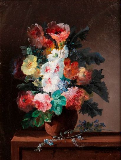 De Calix Bouquet on an entablature
Oil on canvas, signed lower right.
35 x 27 cm