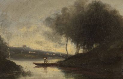 École du XIXe siècle 
Fisherman in a boat
Oil on canvas.
27 x 41 cm