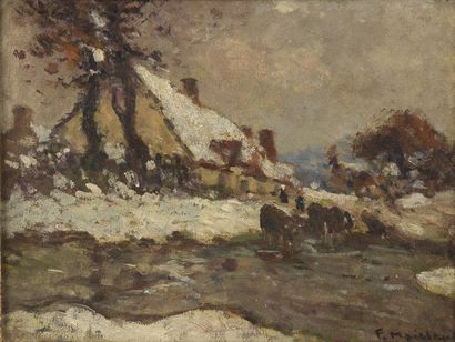 Fernand MAILLAUD (163-1948) 
Ferme sous la neige
Oil on canvas marouflaged on cardboard,...