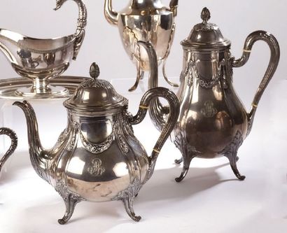 null Teapot and COFFEE in the shape of a silver quadripod baluster, with pinched...