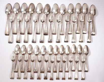 null Silverware set, model 1930 with rat tail, comprising twelve large cutlery, twelve...