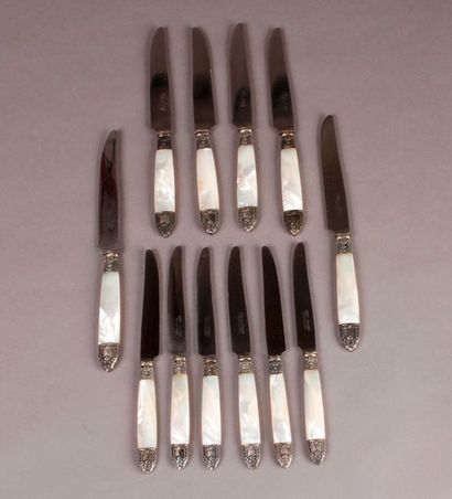 null SIX SMALL and SIX LARGE KNIVES, handles in filled silver and mother-of-pearl...