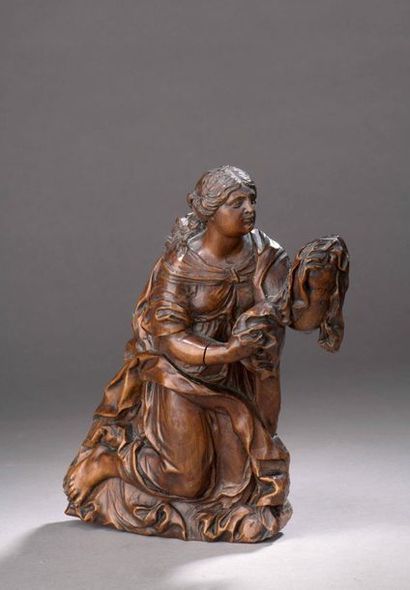 null BAS-RELIEF in sculpted pearwood representing Mary Magdalene kneeling presenting...